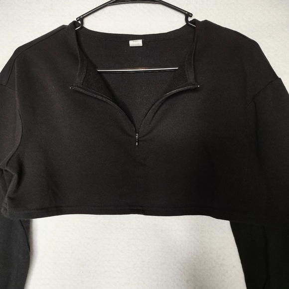 SHEIN Teen Crop Sweatshirt Sz 10-11 Black Fleece Zip Long Sleeve - Picture 9 of 13